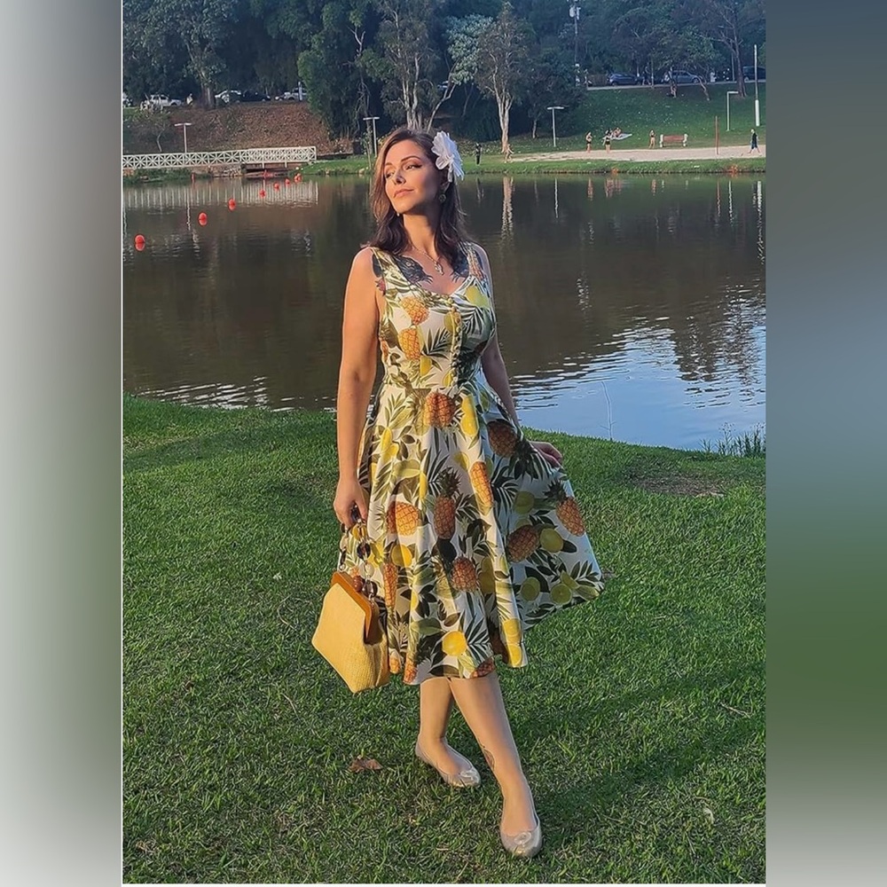 Tropical Print Sleeveless Dress - Picture 3 of 4